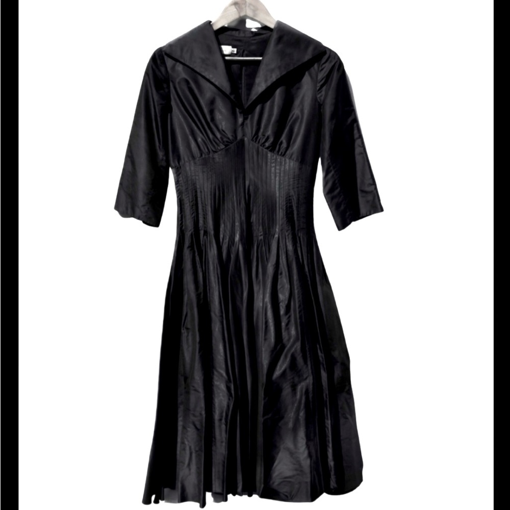 Rickie Freeman for Teri Jon 100% silk midi dress black size 8 collared formal
